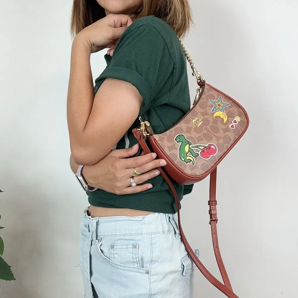NWT Coach Teri Mini Crossbody‎ Bag In Signature Canvas With Sticker Print